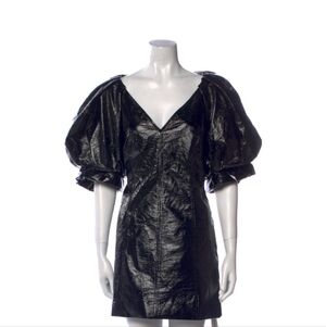 A.L.C. Shiny Black Puff Sleeve Mini Dress